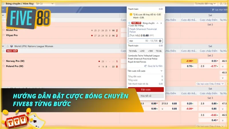 Anh em thao tác chọn kèo volleyball trực tiếp trên giao diện